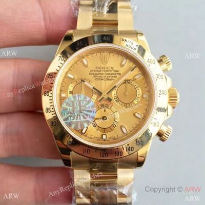 Swiss 7750 Replica Rolex Yellow Gold Daytona Watch - Gold Chronograph Dial